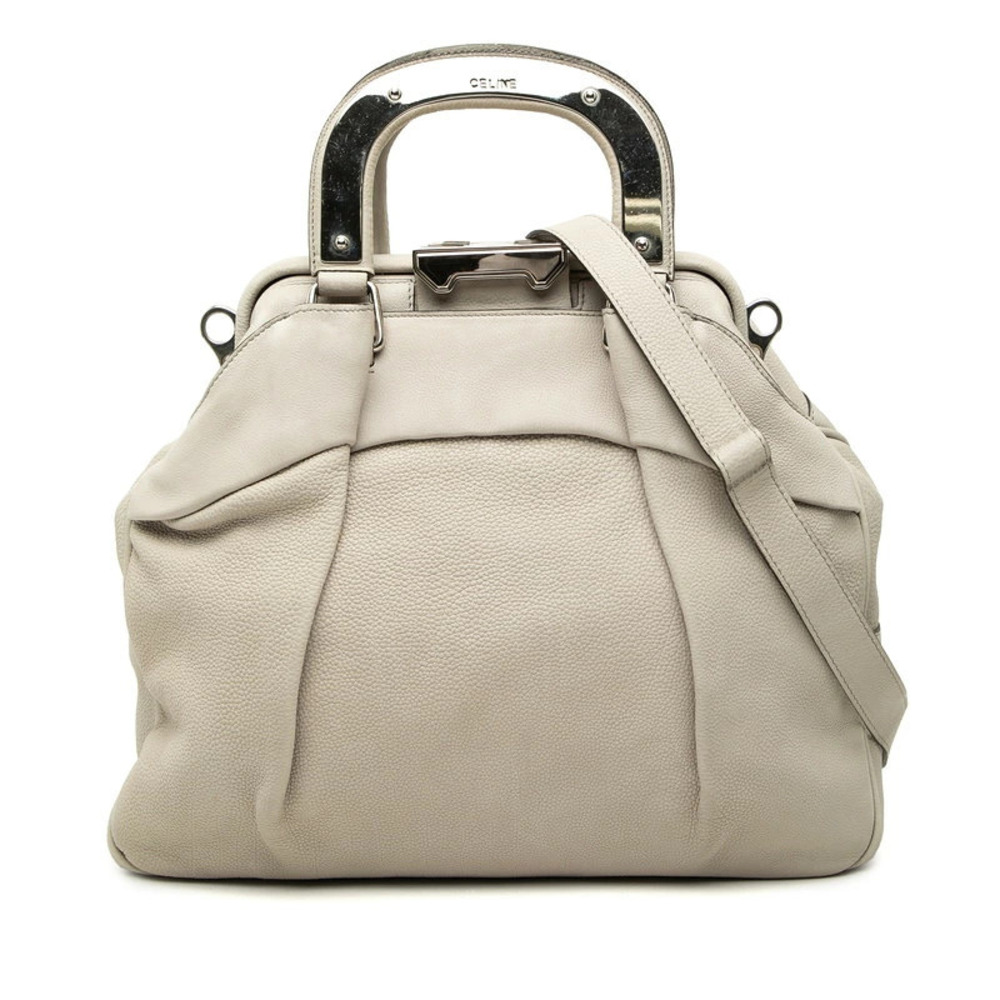Celine 2way Shoulder Bag Beige Cream Leather